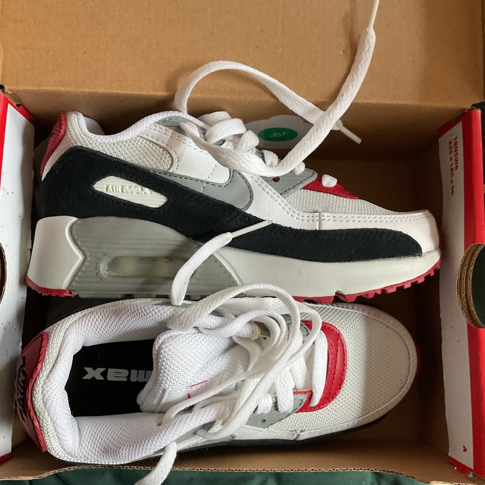 Kids White and Red Athletic Shoes